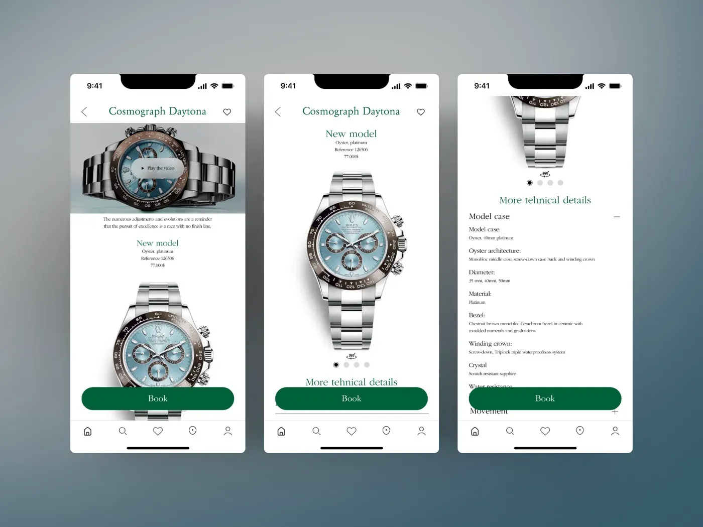 Appointment booking app design for Rolex