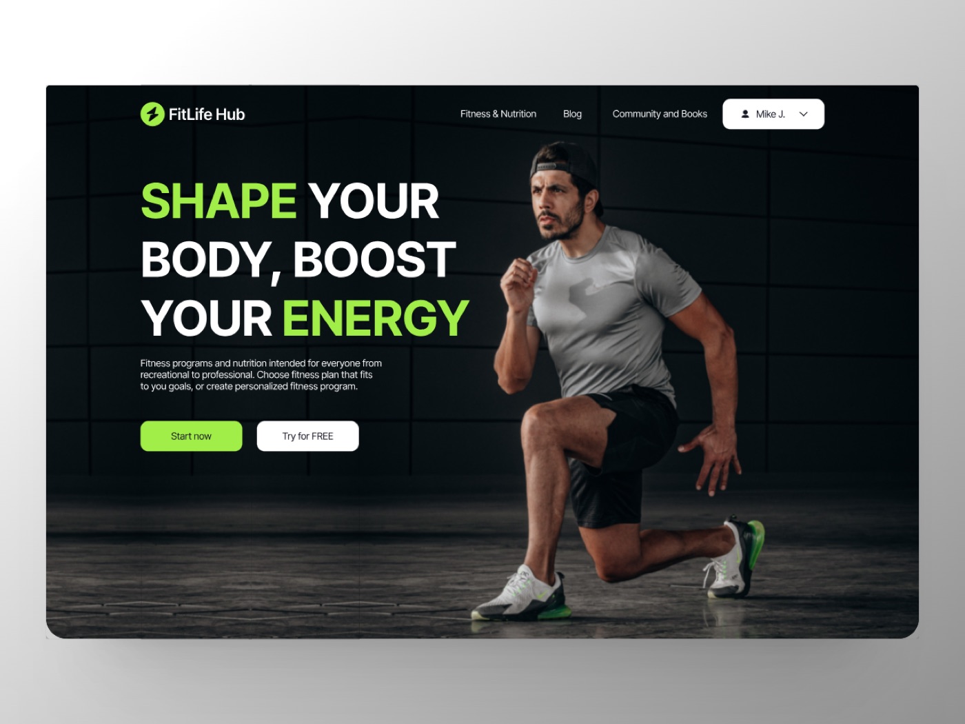 FitLife Hub sajt — hero sekcija
