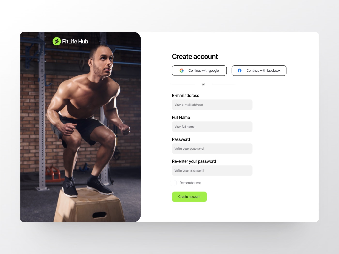 FitLife Hub sajt — stranica registracije