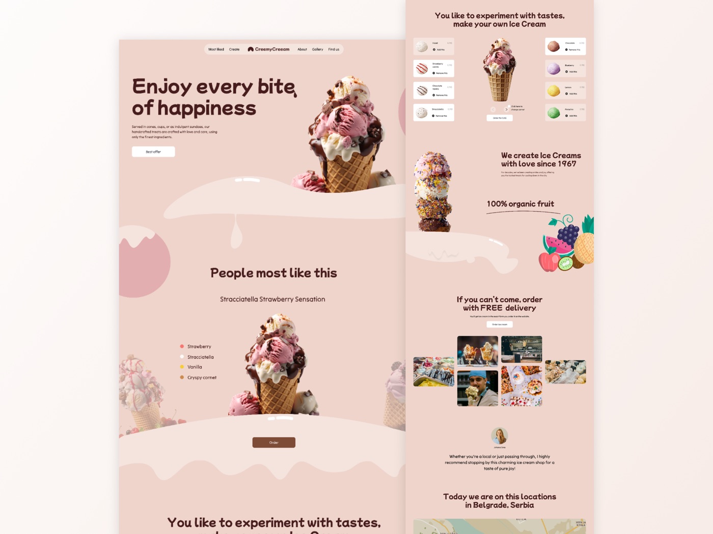 Ice Cream Store sajt — šaren dizajn početne strane