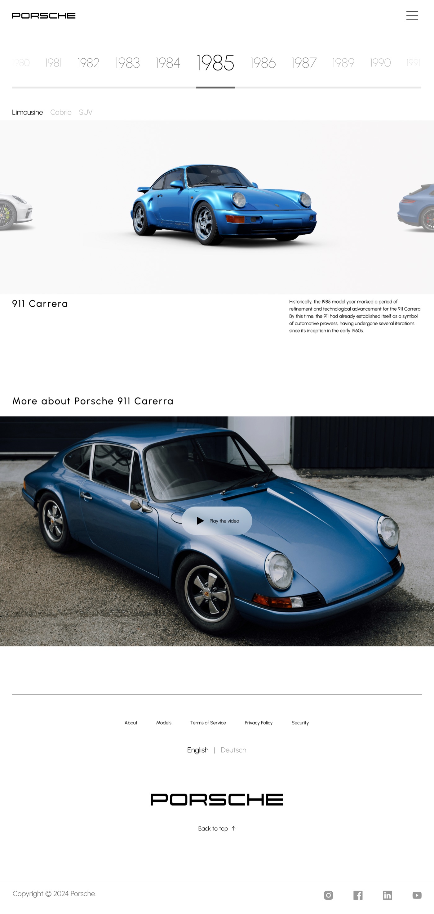 Porsche History sajt — pretraga modela
