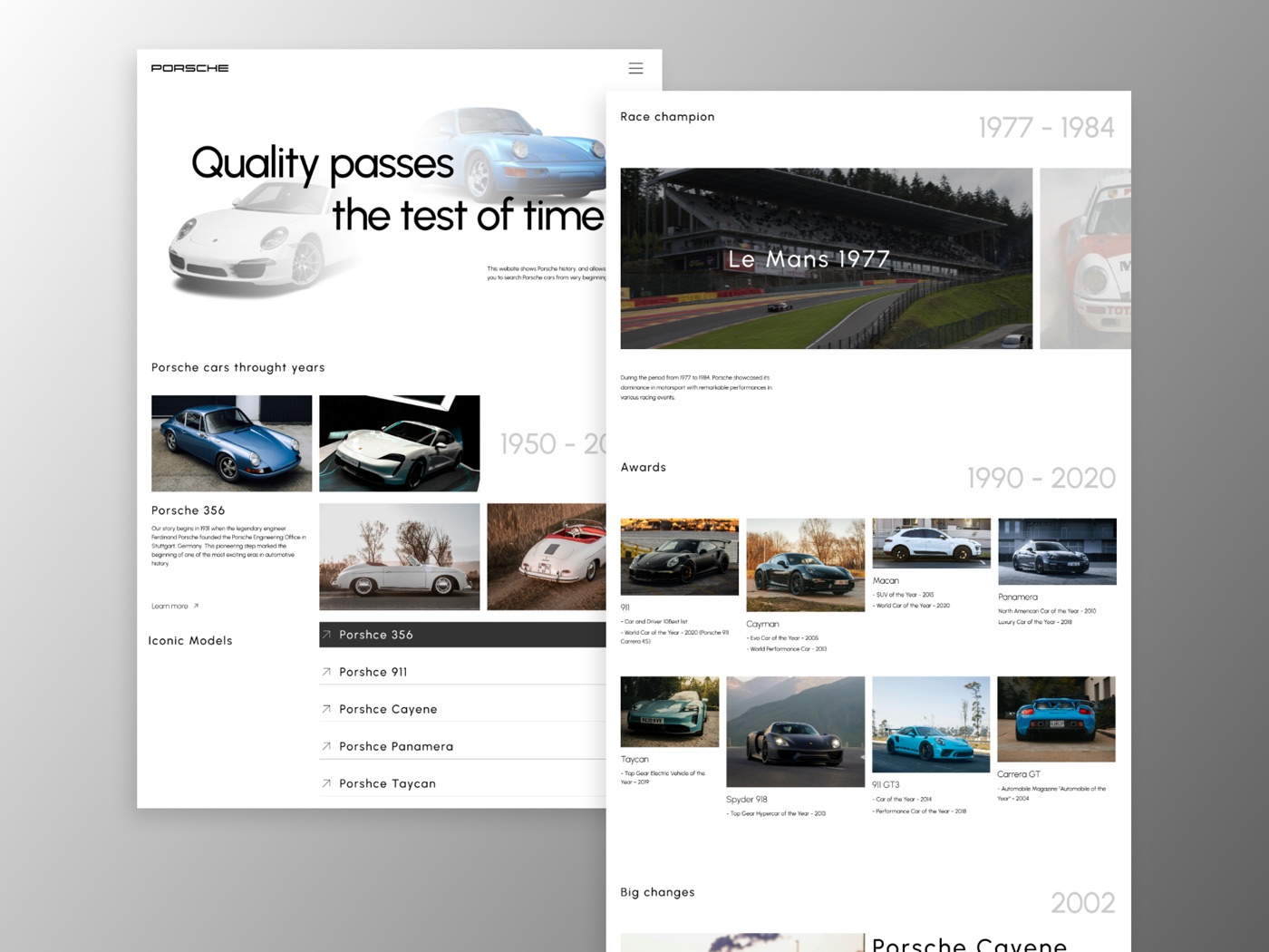 Porsche History sajt — dizajn početne strane
