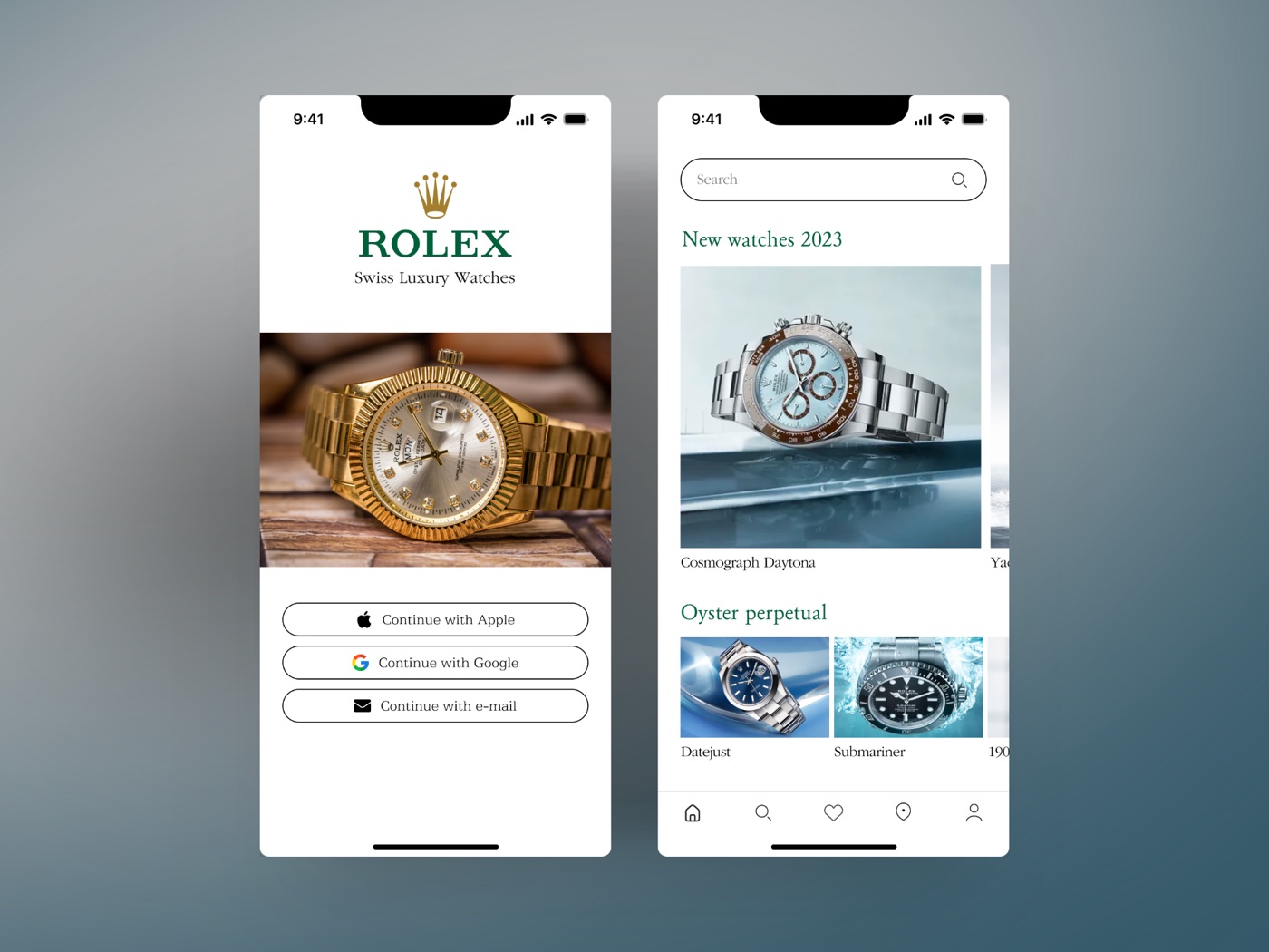 Rolex mobilna aplikacija — pregled rezervacija